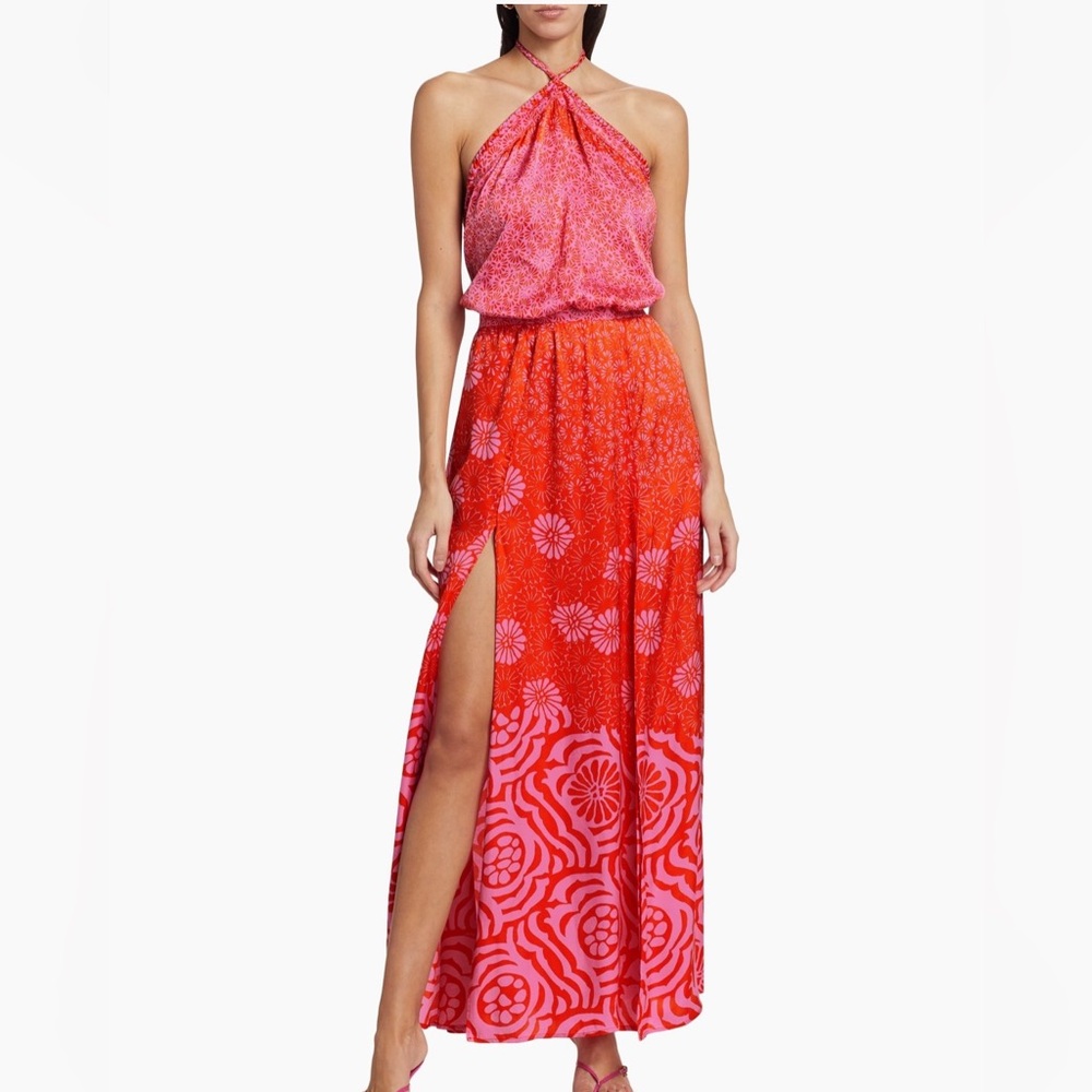 Poupette St Barths Billie daisy print halter maxi dress
